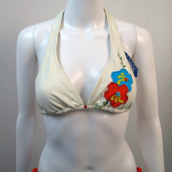 Christina 2-Piece Swimsuit White with Floral Appliqué Beading Embroidery Size M - Picture 2 of 16